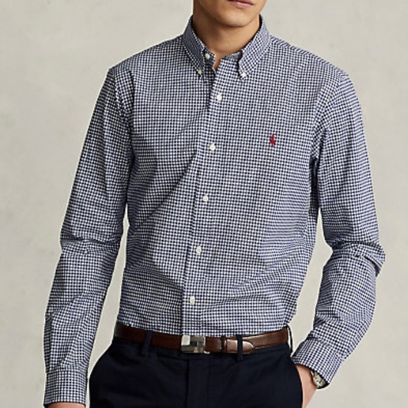 NEW Ralph Lauren Classic Fit Gingham Stretch Poplin Button Up Shirt - Picture 2 of 6